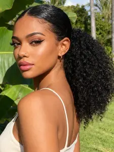 Curly Ponytail Extension 14 Inch Drawstring Ponytail for Women Short Fluffy Afro Kinky Curly Pony Tails Hair Extensions