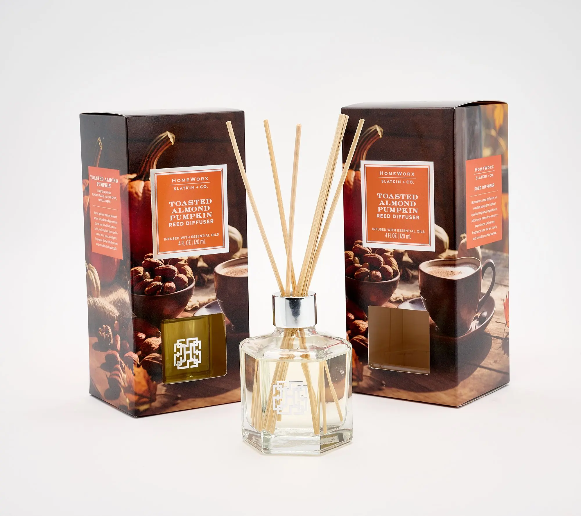 HomeWorx by Slatkin + Co. S/2 Toasted Almond Pumpkin Reed Diffusers HomeWorx by Slatkin + Co. S/2 Toasted Almond Pumpkin Reed Diffusers