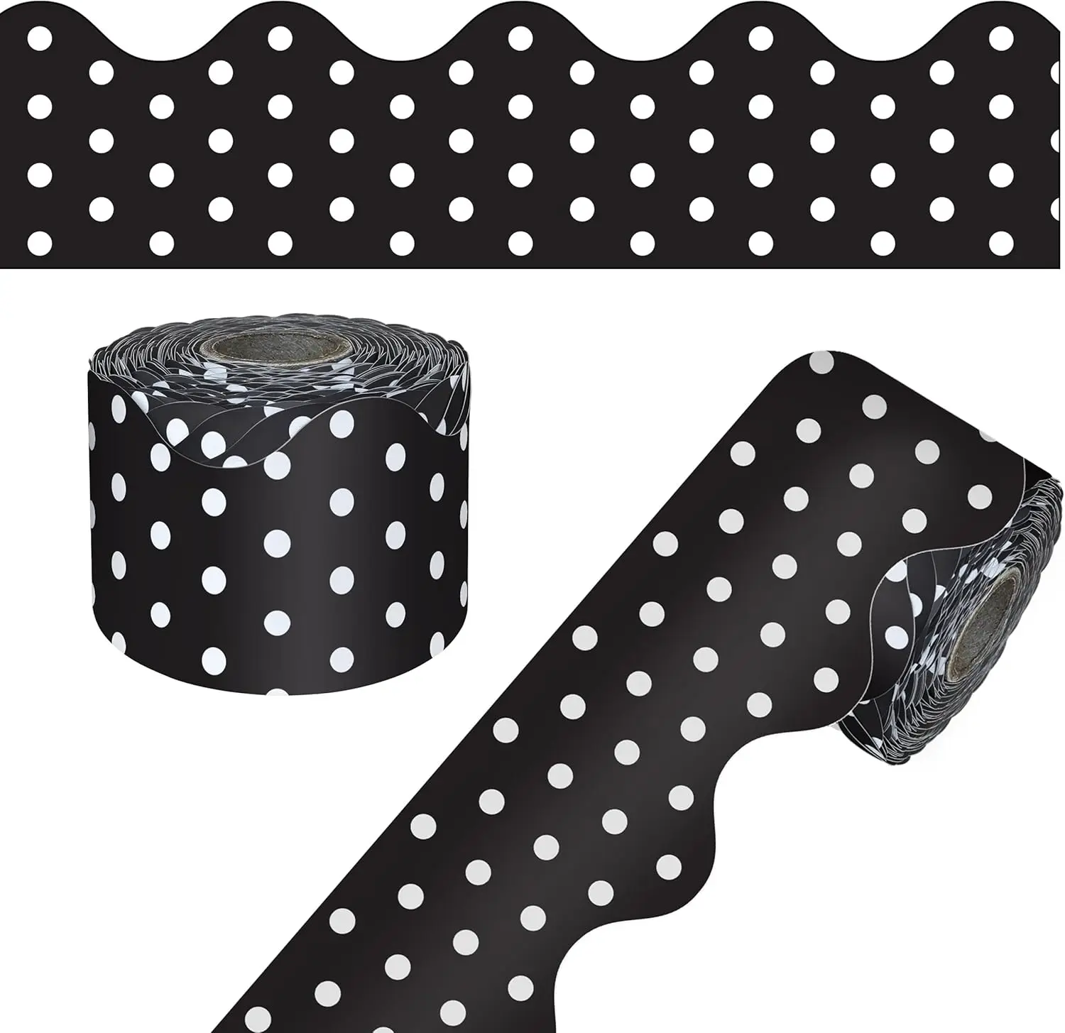 Black and White Polka Dot Bulletin Board Border Roll, 65Ft