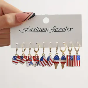1 set of creative red, blue, and white striped American Independence Day earrings, personalized flag earrings, 5 pairs, Independence Day holiday party jewelry decorations, Fashion Jewelry, Dangle Hoop Earrings