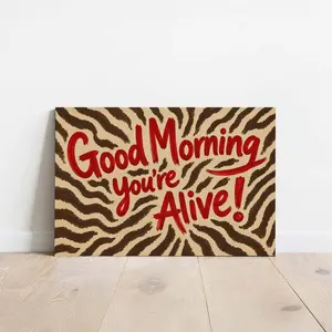 Good Morning, You’re Alive Print, Zebra Wall Art, Motivational Quote Poster, Neutral Animal Print Decor, Bold Red Typography Art