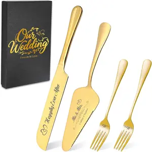 Personalized Wedding Cake  and Server Set, Wedding  Cake  Set with Stainless Steel Forks, Customized Bridal Anniversary Birthday Wedding Registry Gifts for Couple (Non-customized)