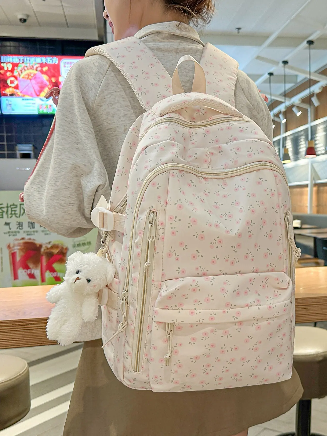Cute JK Bow Print Zip Backpack Large Capacity Multi Compartment Multi Pocket School Bag School Backpack Bookbag Stylish Lightweight Casual Daypack Backpacks Commuter Travel Backpack School Backpacks for Girls Casual Printed Backpack