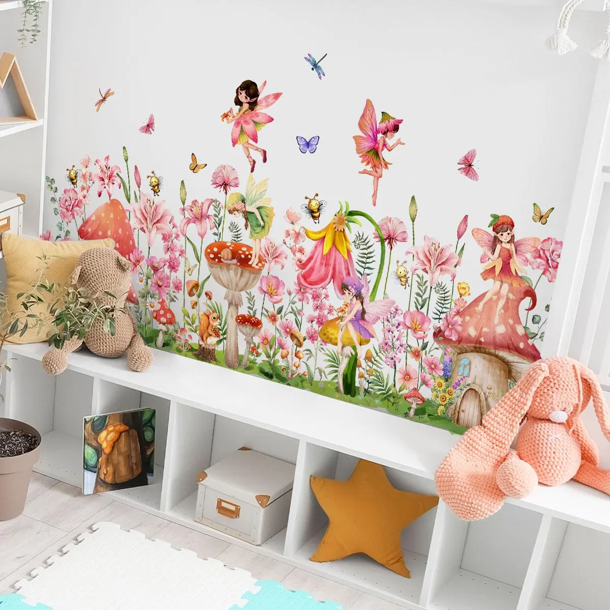 Floral Fairy Pattern Wall Sticker, 1 Sheet Self Adhesive Wall Decal, Decorative Sticker for Home Living Room Bedroom Study Room, Flower