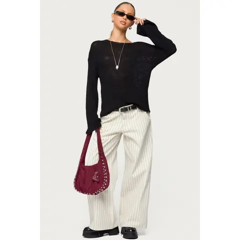Petite Cory Striped Low Rise Baggy Jeans