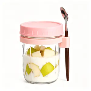 SAVE 10 MINS EVERY MORNING! Overnight Oats Glass Jar with Lid & Spoon | Leak Proof Microwave Safe Portion Marks | Breakfast Hack for Busy Commuters
