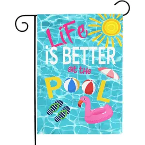 Life Is Better at the Pool Garden Flag Summer Pool Party Outdoor Decor Double Sided Swimming Pool Flags Flamingo Beach Ball Sunshine Yard Banner Lawn Patio House Poolside Decor 12x18 Inch