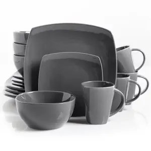 Soho Lounge Square Dinnerware Set, Gray - 16 Piece