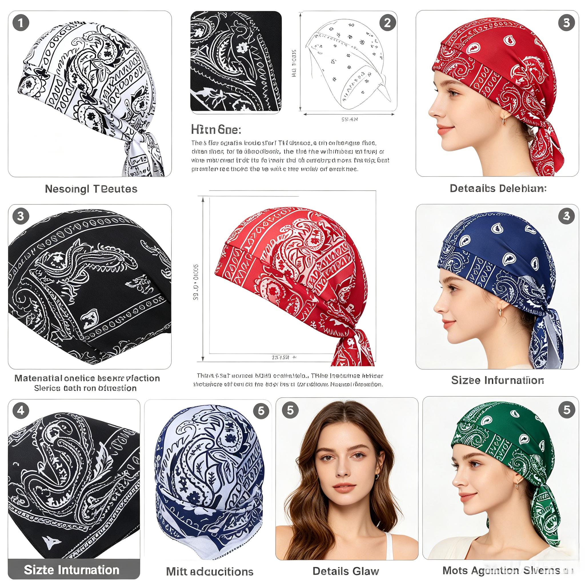 Boho Printed Bandana Headscarf, Adjustable Soft Lightweight Hair Cover for Daily Commute, Sports & Outdoor Headwear