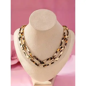Women's Punk Style Leopard Print Chunky Chain Necklace, Hip-Hop Fashion Simple Geometric Clavicle Chain, Trendy Women Jewelry