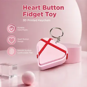 Pink Heart Gift Box Fidget Clicker Keychain, 3D Printed Single-Button Stress Relief Toy