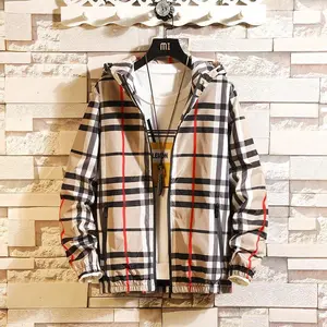 Jacket Slim-Fit Hood Clothes All-Matching Spring Men's Plaid Coat