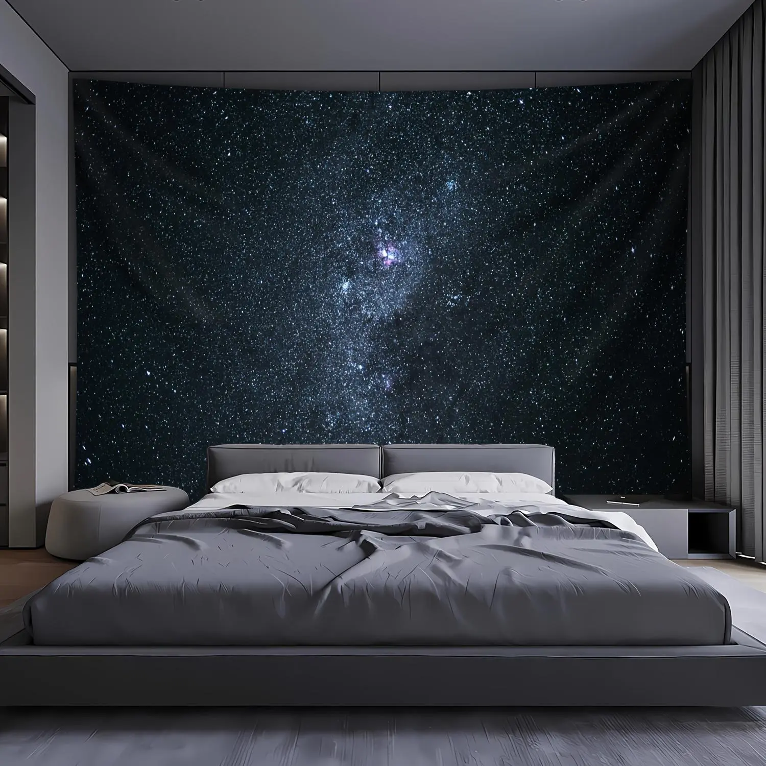 1pc Ultra Large Size Night Starry Sky Landscape Photo Background Wall Hanging Large Size Polyester Tapestry for Living Room Bedroom Office Home Room Party Decoration Live Streaming Background Tapestry Suspendable Ceiling, with Free Hanging Clips