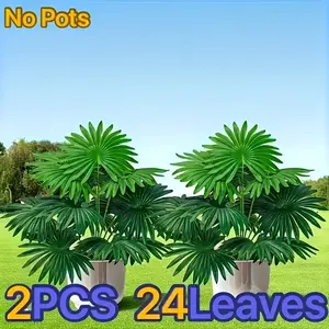 24-Piece Large Leaf Palm Artificial Plant Set, UV-Resistant, High-Quality Plastic, Outdoor & Indoor Decor, Wedding, Holiday, Christmas, Elegant Artificial Plants