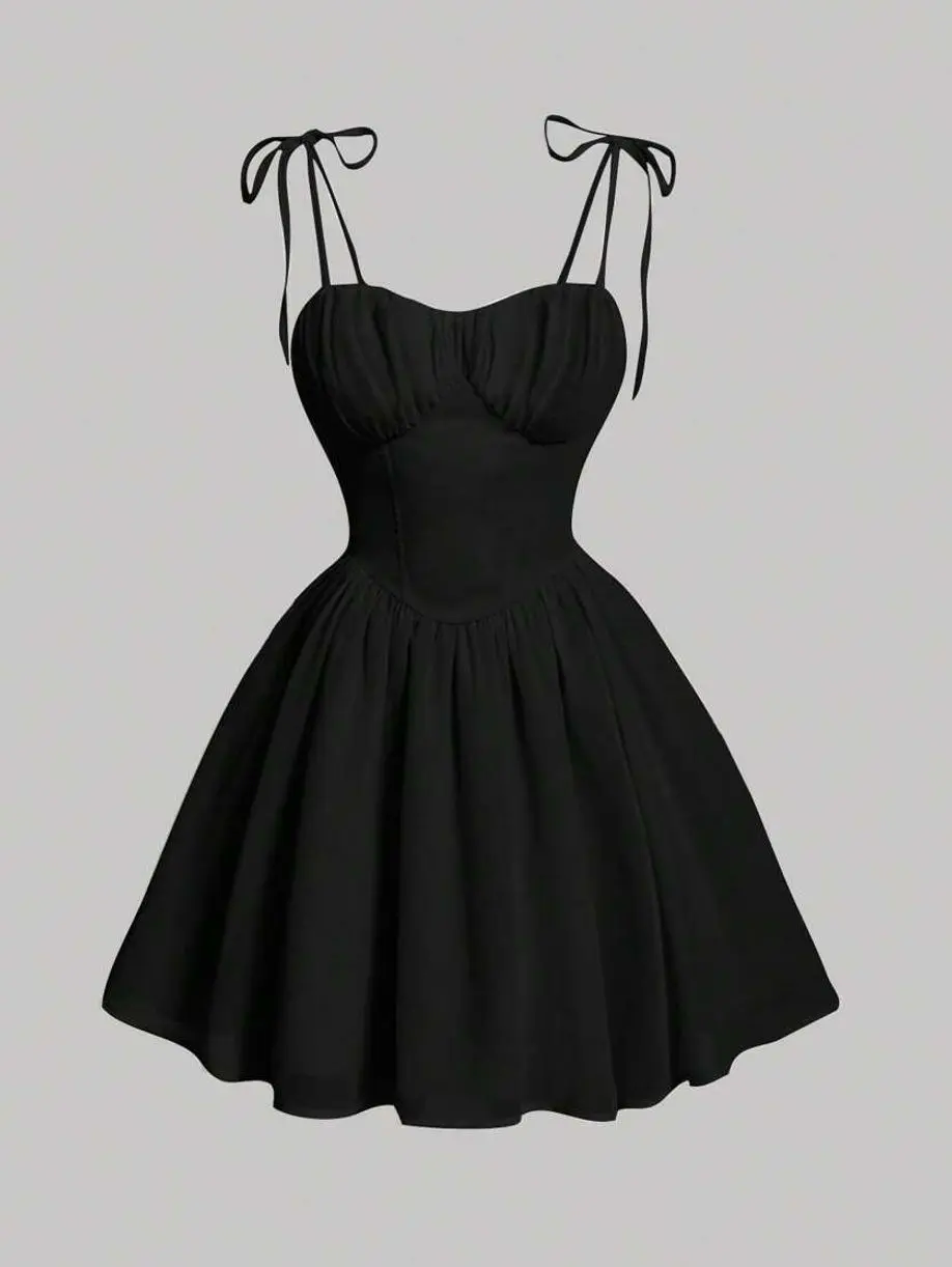Solid Ruched Bust Cami Dress, Sleeveless Slim Fit Summer Mini Dress for Casual Date Nights
