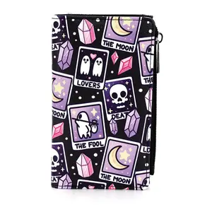 Men's Vinyl Tarot Card Storage Wallet, Luggage Accessory with Button Clasp and ID Slot