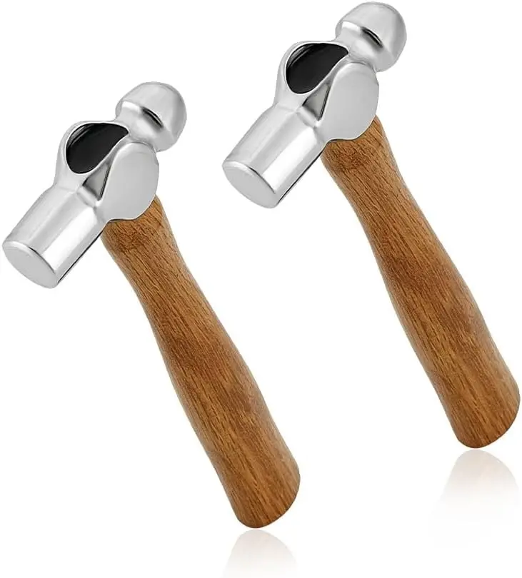 2pcs Mini Ball Peen Hammer 4oz Carbon Steel Jewelry Dual-Sided Metal Hammers with Wooden Handle for Household Workshop Metal Forming Repairing Stamping, 6.2"