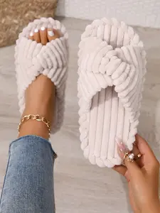 Couple Solid Color Home Slippers, Soft Plush Material, Warm Indoor Shoes, Quick-Dry Cotton, Lightweight, Foldable Silent Slippers, Warm Indoor Footwear