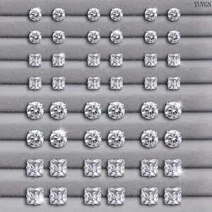 24-Pair Sparkling Crystal Stud Earrings Set - Round, Square Shaped Artificial Crystal-Inlaid Fashion Jewelry for Party, Daily Wear