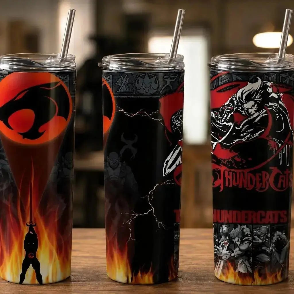 Retro ThunderCats 40oz Stainless Steel Insulated Vacuum Flask Travel Mug, Red-Black Warrior Cat Design Tumbler