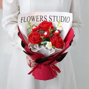 Handmade Knitted Rose Sunflower Bouquet, Perfect Gift for Valentine's Day, Mother's Day, Christmas, Women's Birthday, Girlfriend & Best Friend
