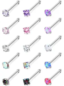 15 Pcs Colorful Straight Piercing Studs for Women Men Hypoallergenic 304 Surgical Stainless Steel Nose Studs with Shiny CZ Dainty Style Durable for Long-term Use Multipurpose Body Jewelry for Nostril Labret Lip Piercings Unisex Daily Piercing Accessories