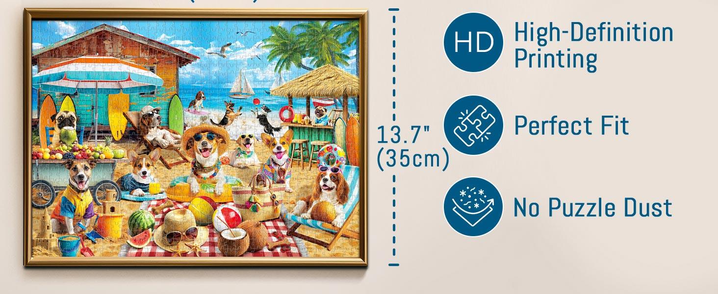 BenBen Puzzles for Adults 500 Pieces, Dogs on Vacation, Summer Dog Jigsaw Puzzle with Patterns on Back, Funny Animal Puzzle, Challenging Puzzles for Family Game Night, Home Décor