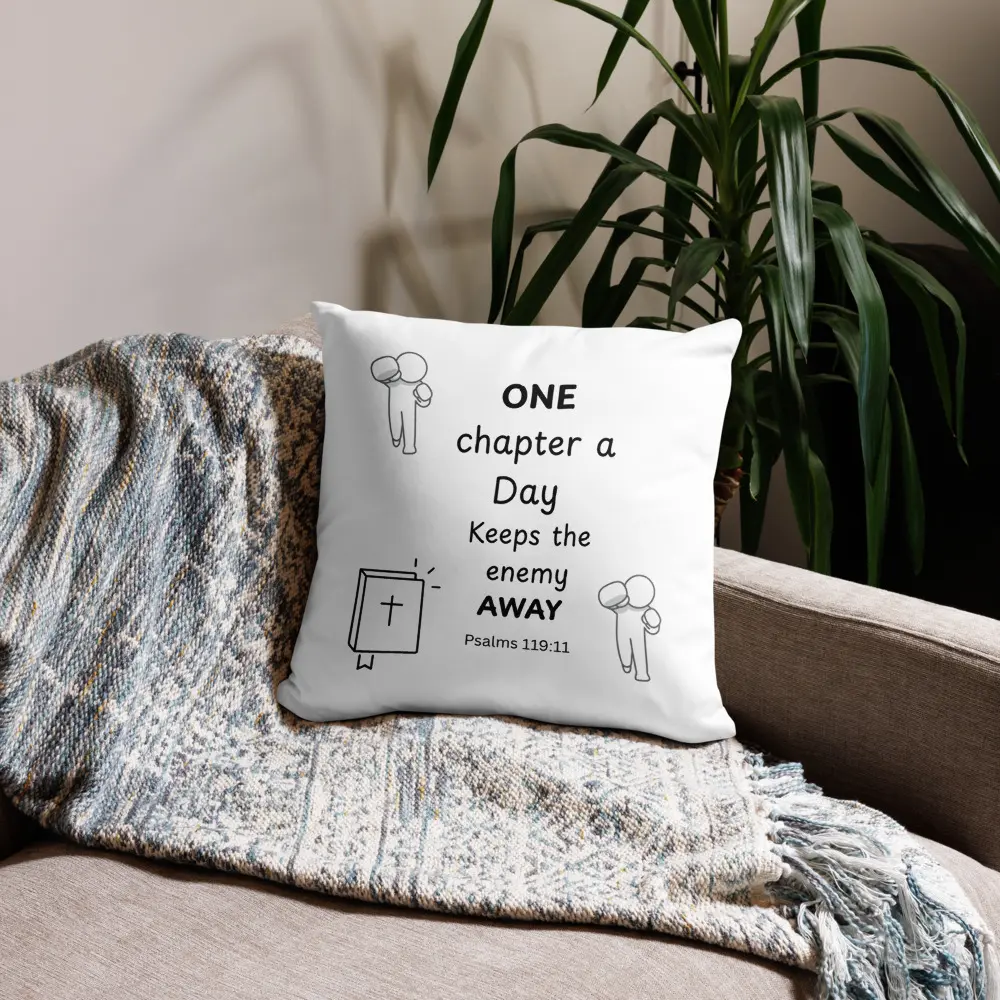 Christian Scripture Print Throw Pillow - Bible Icons, 1-Chapter-a-Day Motto, Scripture Focus, All-Seasons Polyester Fill Case, Hidden Zipper, Shape-Retaining Insert, Machine-Wash Daily Reading Gift