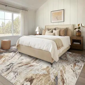 Garvee 5x7 Machine Washable Area Rug for Living Room, Non-Slip Soft Low Pile Floor Carpet, Modern Abstract Design, Foldable for Bedroom, Dining Room, Kitchen in Brown