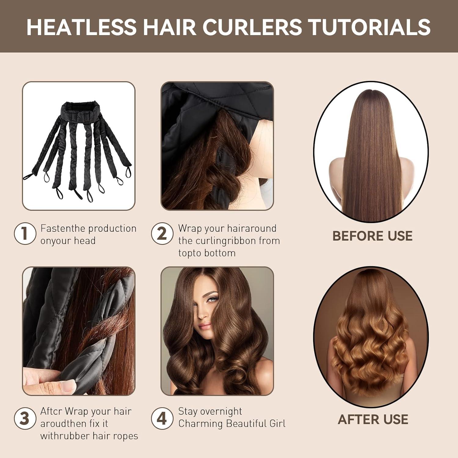 Heatless Curling Rod Headband for Long Hair, Soft Satin No Heat Hair Roller with 8 Detachable Claw Straps & Adjustable Headband Overnight Curlers to Create Natural Waves and Curls for Women and Girls Hair Styling Tool