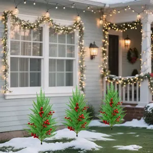 1pcs Christmas tower grass simulation ground insert, artificial Christmas tree decoration with pine cones and red fruits, suitable for indoor and outdoor, garden, courtyard, porch Christmas decoration