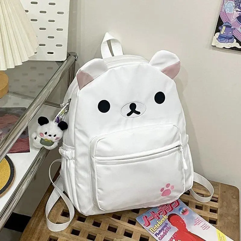 Kawaii Rilakkuma Backpack Anime Cartoon Embroidery Backpack Stylish Large-Capacity Student School Bag Nylon Multifunctional Bags