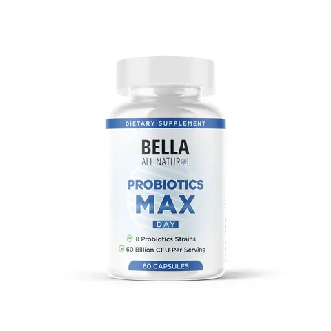 Bella All Natural Probiotics MAX Day - 8 Probiotic Strains & 60 Billion CFU per Serving for Healthy Living - 60 Capsules