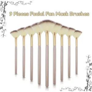 9 Pieces Facial Fan Mask Brushes – Soft Applicator Tools for Face Masks, Peels, Glycolic & Mud Cream, Makeup Skincare Brush Set
