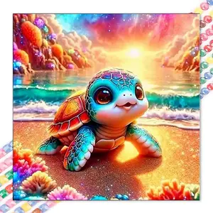 1pcs 5D DIY handmade diamond painting kit, 5D diamond art set, DIY decoration, sea turtle, beach, sunset diamond painting kit full round diamonds DIY, mosaic, diamond art, DIY art home decor, suitable for Halloween and Christmas.