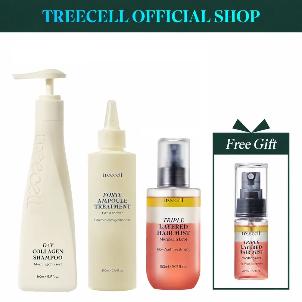 treecell Damage Care Hair Gift Set - Intensive 3-Step Kit with Collagen, Argan Oil & Lightweight Mist for Dry, Damaged Hair