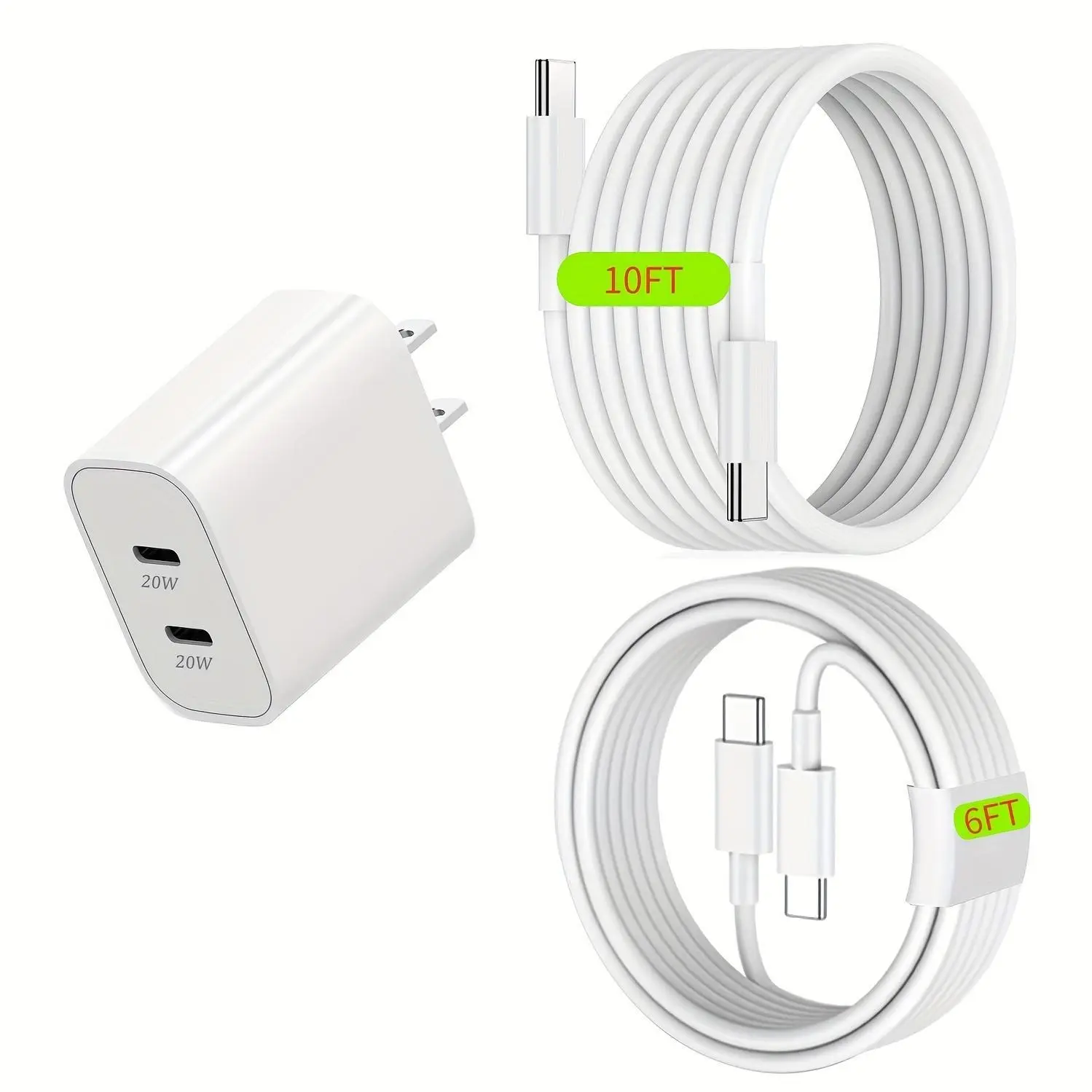 Dual USB-C Charges Fast Charger with 10ft/6ft/3.3ft Cable for Google Pixel 9 Pro XL, 9 Pro, 9 8a 7a 8 Pro 7 6a 6, Type C Charging Block for Samsung Galaxy A15 5G A55 A14 A54 A13 A53 A23 A35 S24 S23 FE S22 S21 Z Flip 6 Z Fold6,Smartphone Cellphone chargers