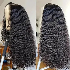 30 40 Inches Deep Wave 13x6 HD Lace Frontal Wig Human Hair Pre Plucked Brazilian Remy Hair Transparent Lace Front Wigs Deep Curly Human Hair Wigs For Women 180% Density