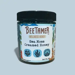 BeeTamer's Mini Sea Moss Creamed Honey, Spirulina, Kelp Extract, Sweet and Salty 6 oz