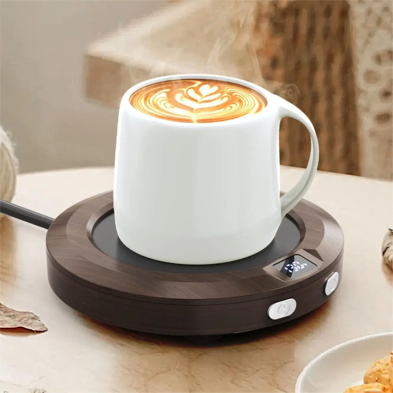 3C9-PDT021 Cordless Compact Desk Mug Warmer - 30W Power Digital Temp Control with Display, 3 Adjustable Heat Settings (130°F-170°F), Extended Up to 12 Hours Timer, Ambient Light, Auto Shut-Off, ABS Build for Home Setup, Business Trips, Digital Display, Po