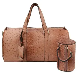 Tan Ostrich Embossed Weekender Travel Duffle Bag