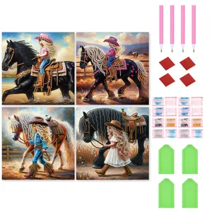4pcs 5D DIY Partial Special Shaped Drill Diamond Painting Kit Girl Decor 30x30cm