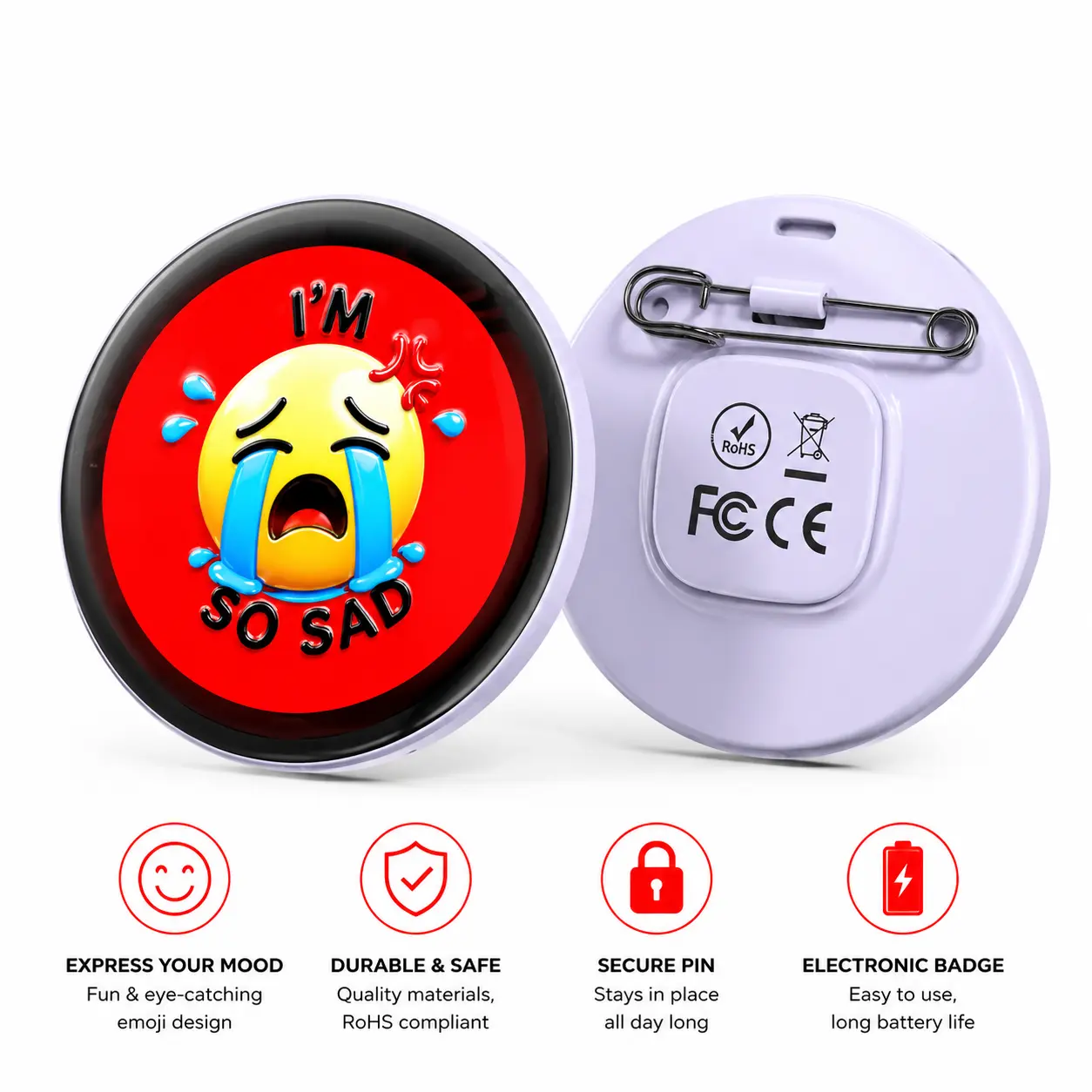 Digital Badge Pin - Electronic Badge Brooch with Metal Body, 1.7-in HD Circular Touchscreen, App-Controlled Photo Showcasing & GIFs, 7-Color Ambient Lighting for Cycling & Backpacks, Hd Screen, Gif Support, 1.7-Inch, 1.7" Size