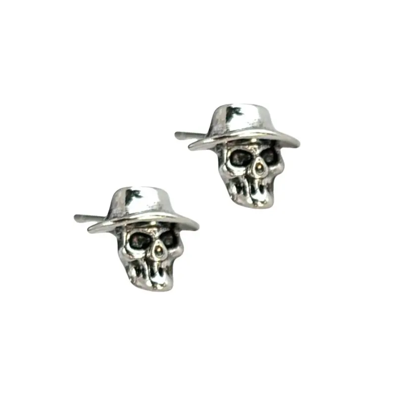 9mm Skull Head Stud Earrings for Men Women Streetwear Hip Hop Punk Unisex Style