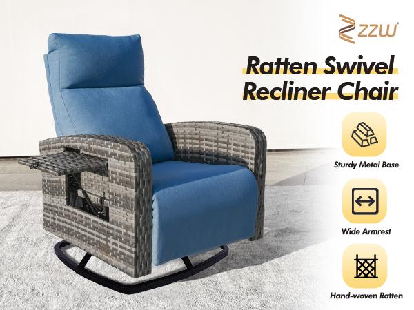 ZZWHOM Cozy PE Wicker Recliner with Side Table – 1/2 PCS Set, Outdoor Patio Chair with Reclining Back, Swivel & Non-Swivel Options for Morning Coffee on Balcony or Poolside Lounging