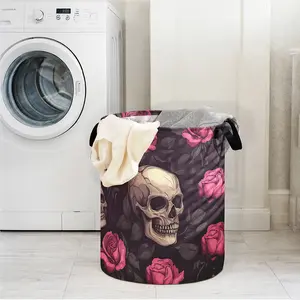 Halloween Skull Rose Print Laundry Basket, Durable Foldable Clothes Storage Bin, Large Capacity Home Organizer, Reusable Toy Box