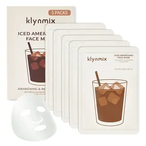 KLYNMIX Iced Americano Caffeine Mask 5 Sheets - Depuffing Brightening Firming with Caffeine Niacinamide & Peptides for Enhanced Skincare Routine