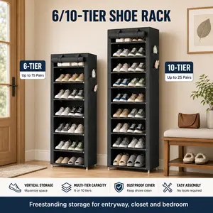 6/10-Tier Shoe Rack Organizer, Freestanding Shoe Storage Shelf for Entryway, Closet, Bedroom and Small Spaces