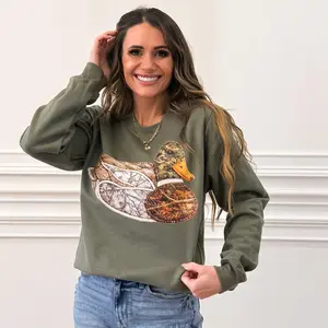 Camouflage Faux Quilted Duck Applique DTF Print | Rustic Hunting Patchwork Duck Design | Realistic Fabric Applique | Country Western Sweatshirt (NOT Real Fabric Patches)