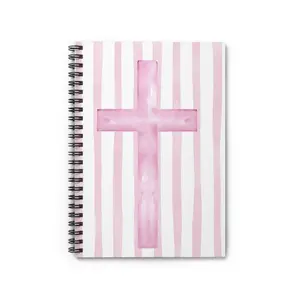 Pink Watercolor Cross Spiral Notebook | Ruled Journal, Striped Cover